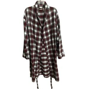 LL Bean Robe Red  Green Flannel Plaid Tie Waist Long Sleeve Cozy Preppy Mens Med
